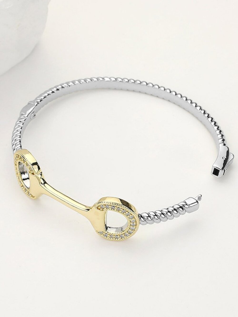 NEW Horse Bit Silver Gold Electro-Plated CZ Stone Western Boho Bangle Bracelet - Picture 5 of 7